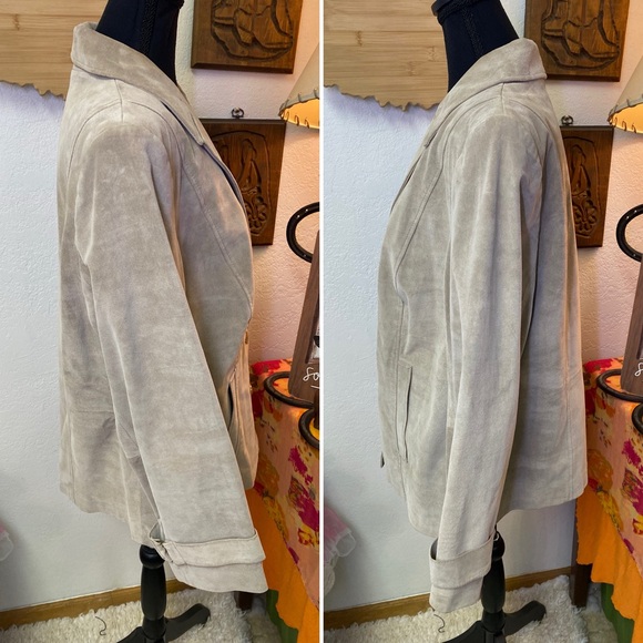 Alfani Woman Suede 100% Leather Button Blazer Jacket Tan Boho Minimalist XL 1X - Picture 3 of 13